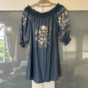 Zara Woman Embroidered Chambray, Off-TheShoulder Dress